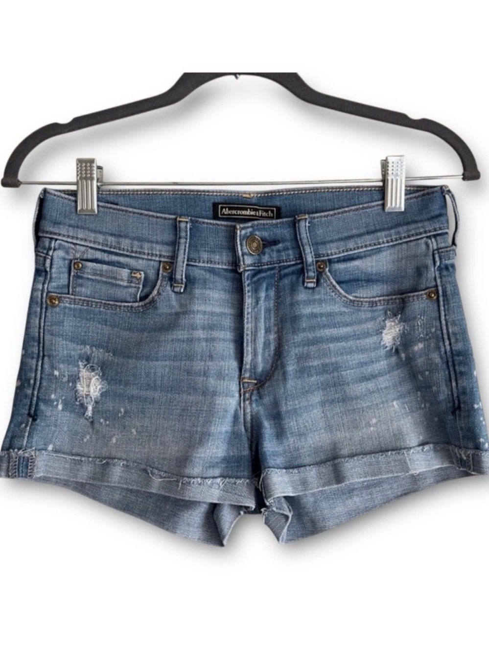 Abercrombie & Fitch Light Blue Distressed Denim Roll-Cuff Shorts